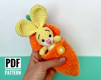 Crochet pattern Bunny in carrot - Amigurumi rabbit pattern - tiny stuffed toy - plush pattern - English Pdf tutorial  - Easter bunny pattern