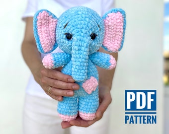 CROCHET PATTERN ELEPHANT with flamingo floatie - Amigurumi toy plush pattern - Safari Stuffed Animal - Pdf tutorial toy - Pattern in English