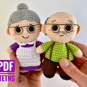 Crochet pattern Grandma and Grandpa doll - Amigurumi pattern grandmother - Grandfather tiny stuffed toy - Pdf tutorial in English