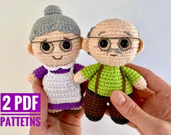 Crochet pattern Grandma and Grandpa doll - Amigurumi pattern grandmother - Grandfather tiny stuffed toy - Pdf tutorial in English