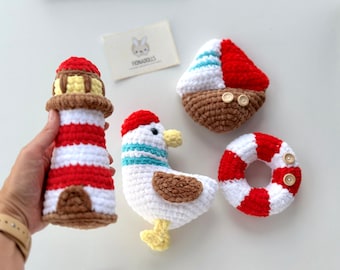 Crochet Sea Pattern Bundle, Seagull Lighthouse Sailboat Amigurumi – PDF English Ocean Toy