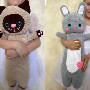 Big cat and bunny CROCHET PATTERN - Amigurumi kitty and rabbit plush pattern - Stuffed Animal toy - English Pdf tutorial