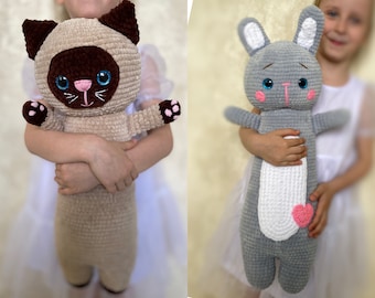 Big cat and bunny CROCHET PATTERN - Amigurumi kitty and rabbit plush pattern - Stuffed Animal toy - English Pdf tutorial