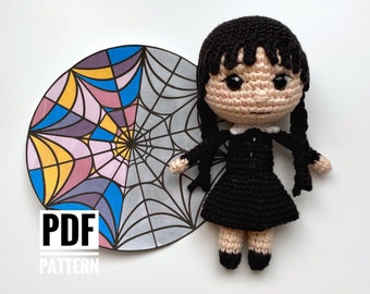 WEDNESDAY ADDAMS Crochet pattern doll - Amigurumi toy - Pdf English tutorial