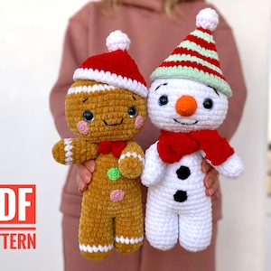 Crochet pattern GINGERBREAD and SNOWMAN Christmas bundle Amigurumi pattern plush toy Pdf English tutorial New year gift Bild 1