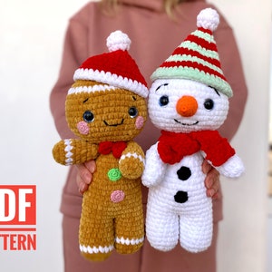 Crochet pattern GINGERBREAD and SNOWMAN Christmas bundle - Amigurumi pattern plush toy - Pdf English tutorial - New year gift