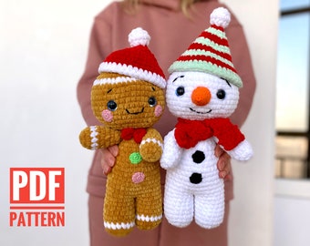 Crochet pattern GINGERBREAD and SNOWMAN Christmas bundle - Amigurumi pattern plush toy - Pdf English tutorial - New year gift