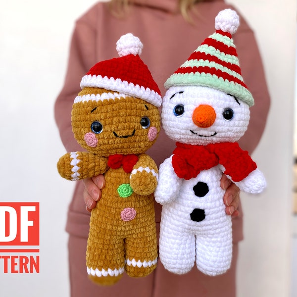 Crochet Gingerbread and Snowman Pattern: Amigurumi Plush Toy (PDF)