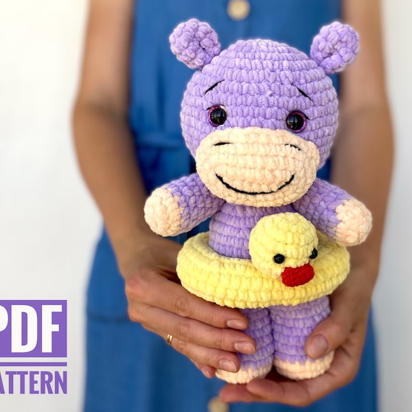 HIPPO CROCHET PATTERN - Amigurumi toy plush pattern hippopotamus - Safari Stuffed Animal -  Easy to follow Pdf Pattern in English