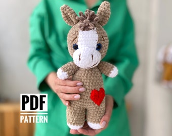 DONKEY CROCHET PATTERN - Amigurumi horse plush pattern - Stuffed farm Animal toy -  Easy to follow English Pdf tutorial