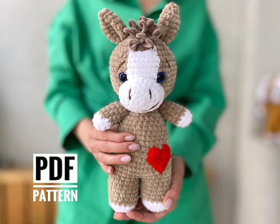 Crochet Donkey Pattern, Farm Animal Amigurumi Plush Toy – PDF English