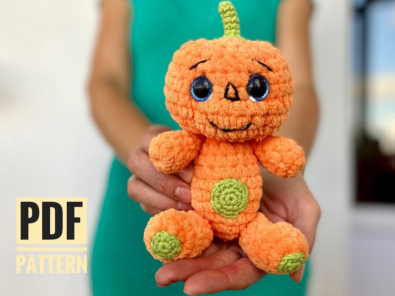 Pumpkin Doll crochet amigurumi pattern listing photo by Fionacrochetdesign