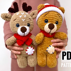 CROCHET pattern Christmas BEAR and DEER  - Amigurumi pattern plush toy - Animal Reindeer stuffed -  Easy Pdf tutorial doll - New year gift