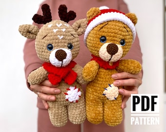 CROCHET pattern Christmas BEAR and DEER  - Amigurumi pattern plush toy - Animal Reindeer stuffed -  Easy Pdf tutorial doll - New year gift
