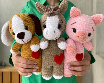 CROCHET PATTERN bundle Pig dog donkey plush toy - Amigurumi farm pattern  - Animal Crochet pattern -  Pdf tutorial doll in ENGLISH