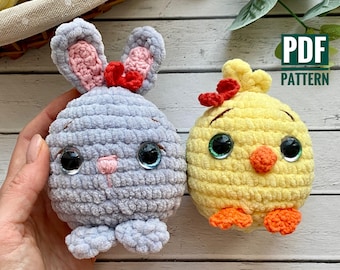 BUNNY and CHICKEN crochet pattern plush, easter decor, amigurumi animal, pdf English