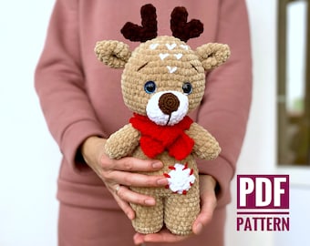 CROCHET PATTERN DEER christmas - Amigurumi reindeer plush toy - Animal Crochet pattern -  Easy Pdf tutorial doll
