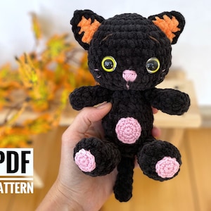 CROCHET PATTERN Black cat plush toy - Amigurumi halloween pattern - Crochet amigurumi animal - Easy to follow Pdf tutorial kitty