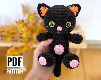 CROCHET PATTERN Black cat plush toy - Amigurumi halloween animal (English PDF)