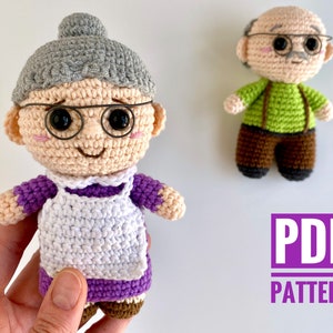 Crochet pattern grandma doll - Amigurumi pattern grandmother - Granny tiny stuffed toy - Pdf tutorial in English - Instant Download