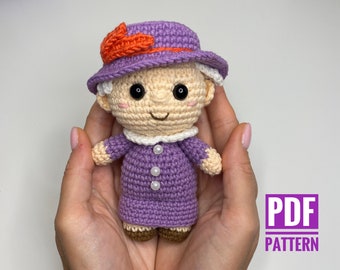 Queen Elizabeth Crochet pattern - Amigurumi pattern plush doll - Pdf English tutorial - Her Majesty - British souvenir Patriotic gift