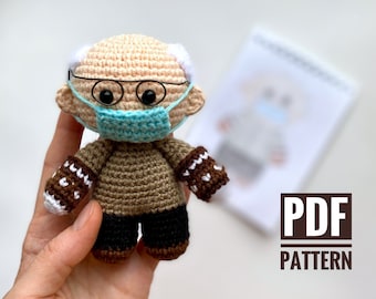 Bernie Sanders Crochet Doll Pattern with Mittens, Amigurumi Character – PDF English