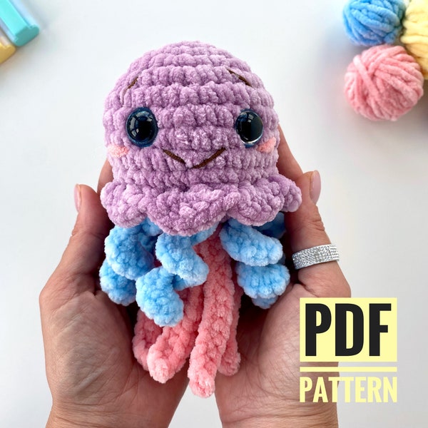 Crochet pattern jellyfish sea animal - Amigurumi ocean pattern plush toy - Pdf English tutorial - baby gift