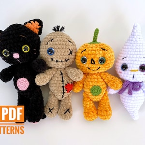 Crochet pattern bundle Pumpkin, Voodoo dolls, Ghost and Black cat Halloween Amigurumi toy pattern, Plush Pattern English, PDF tutorial image 2