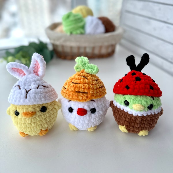 Easter chicken and duckling CROCHET PATTERN, Amigurumi easter plushie birds in hats pattern, English pattern pdf, easter gift