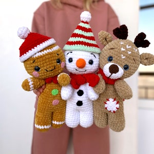 Crochet pattern DEER, GINGERBREAD and SNOWMAN Christmas bundle - Amigurumi pattern plush toy - Pdf English tutorial - New year gift