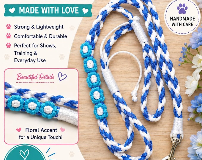 Handmade Paracord Braided Dog Lead with Flowers - 4 foot