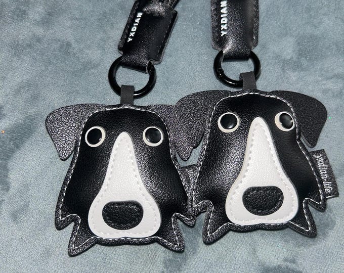 Leather Border Collie Keychain