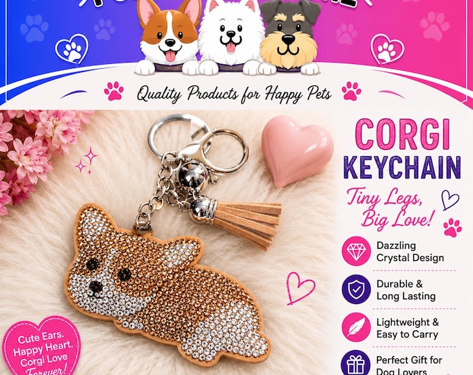 Pembroke Welsh Corgi Crystal Keychain