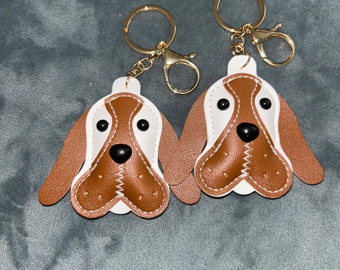 Leather Basset Hound Keychain