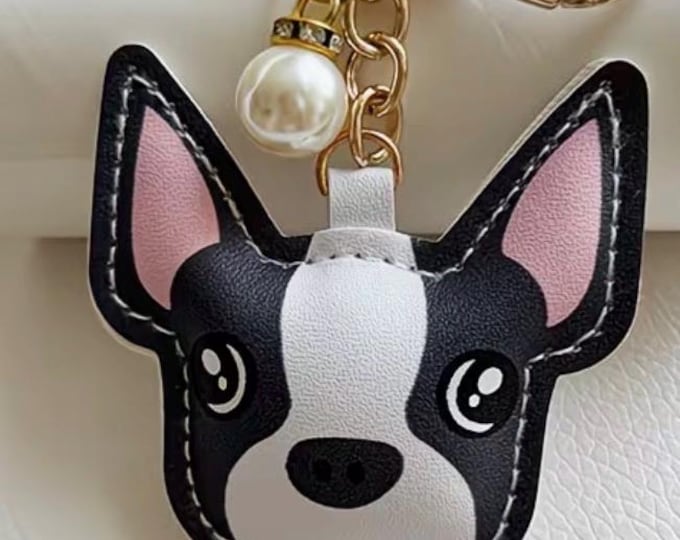 Leather Boston Terrier Keychain
