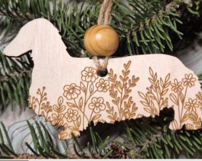 Long Hair Dachshund  Wooden Ornament