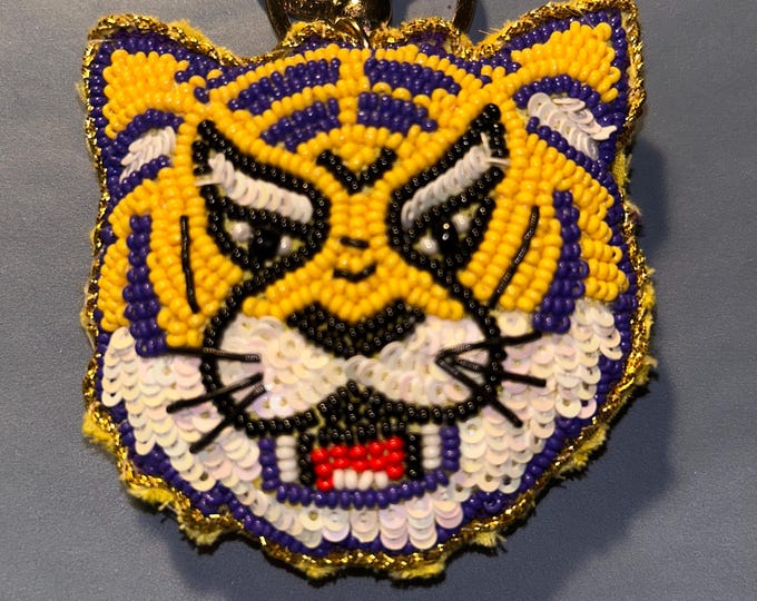 Beaded Tiger Keychain - LSU Purple & Gold