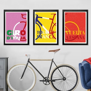 Grand Tours: Bicycle - Cycling Art Prints - Set of 3 - Giro d'Italia - Tour de France - Vuelta a Espana - Cycle Race Posters