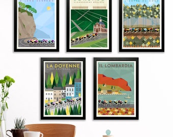 Cycling Monuments Art Prints: Giclée Posters, Set of 5