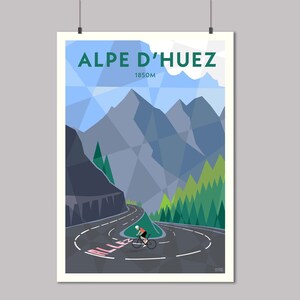 Alpe d&#39;Huez: Hairpins - Cycling Art Print - French Alps Cycling Poster