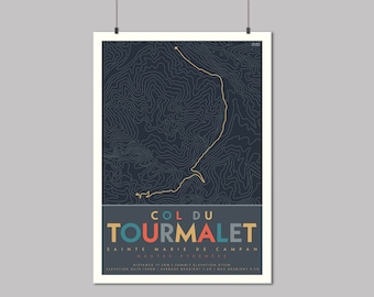 Col du Tourmalet Cycling Climb Map Art Print
