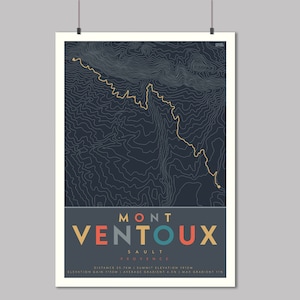 Mont Ventoux au départ de Sault - Impression d'art itinéraire cyclable - Carte des dénivelés à vélo - Cadeau vélo