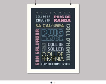 Mallorca Iconic Climbs - Cycling Art Print - Cycling Typography Poster - Cycling Gift - Bicycle Wall Art