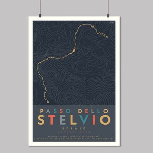 Col du Stelvio au départ de Bormio - Impression d'art itinéraire cyclable - Carte des dénivelés à vélo - Cadeau vélo