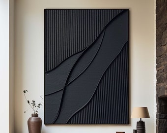 Nero 3D Texture pittura moderna minimalista lusso arte nera astratta parete arte nera 3D pittura astratta su tela Wabi Sabi Wall Decor Art