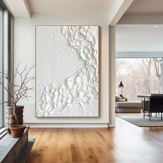 Oversized White 3D Abstract Art Textured Wall Art Plaster Wall Art  Minimalist Art Decor painting