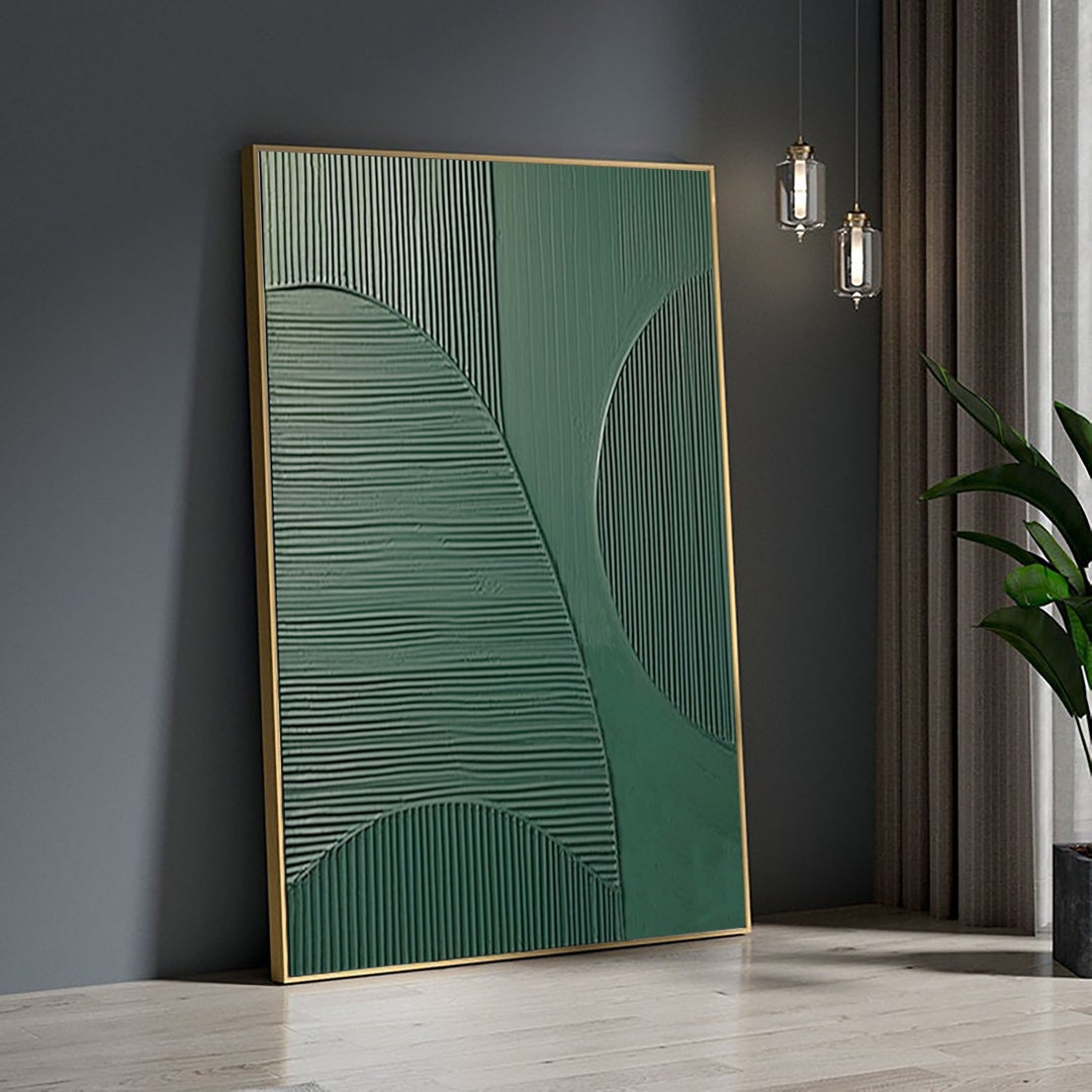 Green 3D Minimalist Painting Art Green Modern Textured Wall Art Large Green Abstract Painting on ...