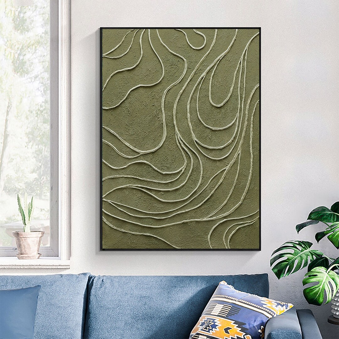Large Minimalist Abstract Painting,green White Minimalist Painting on Canvas,textured Painting