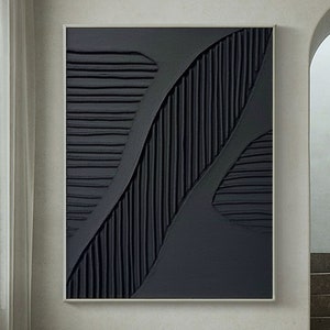 Large Black Abstract Painting Black Minimalist Wall Art Black 3D ...