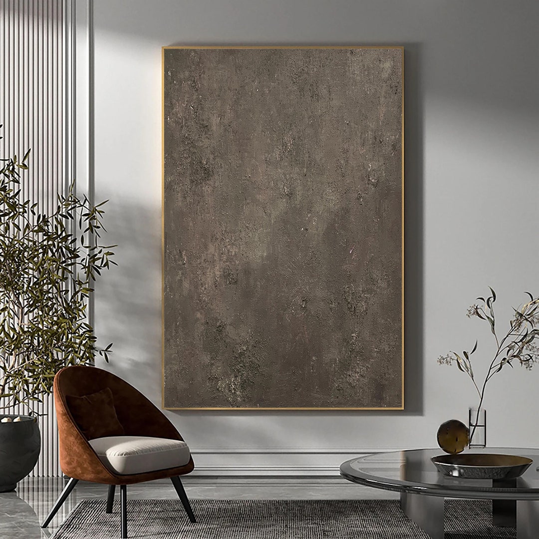 Large Gray Brown Minimalist Painting Gray Wall Art Gray Canvas Painting Brown Abstract Art Gray